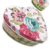 Κουτί αποθήκευσης μεταλλικό καρδια με μοτίβο λουλούδια σετ τρία τεμάχια